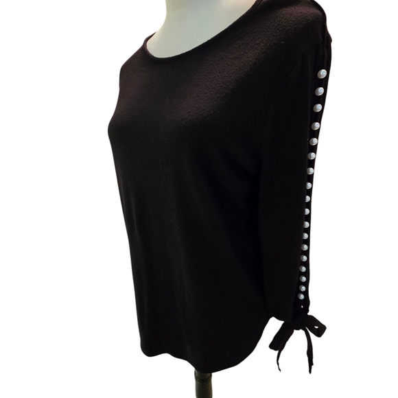 My Danielle Elegant Black Top with Pearl Accents Tie Sleeves Women size L - Picture 5 of 13